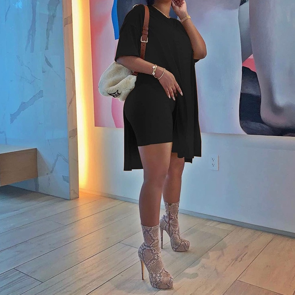 Plus Size Two Piece Short Set with Split Hem
